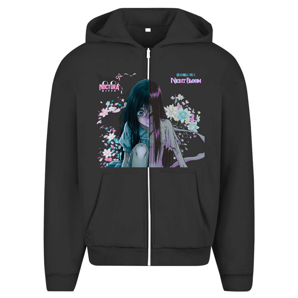 Unisex Oversize Zip Hoodie "Night Bloom" Premium Ribbon Edition