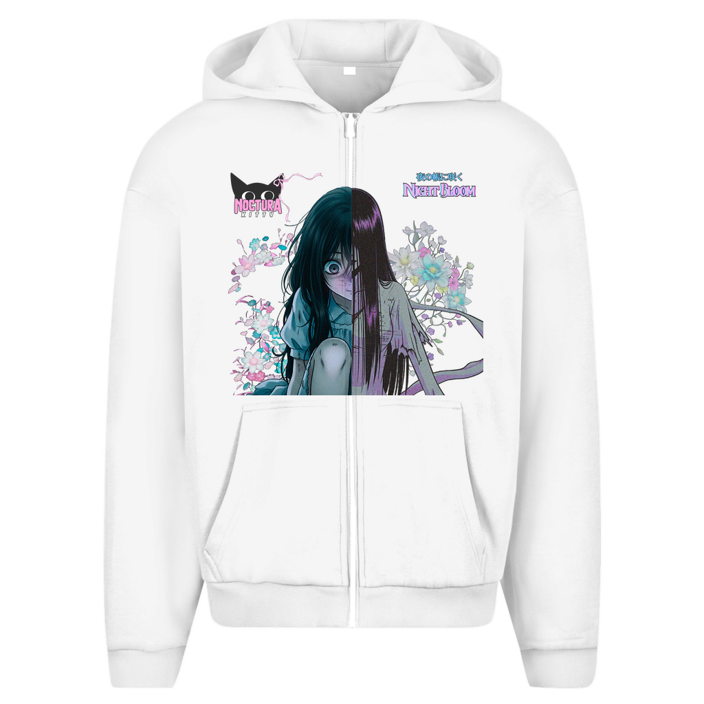 Unisex Oversize Zip Hoodie "Night Bloom" Premium Ribbon Edition