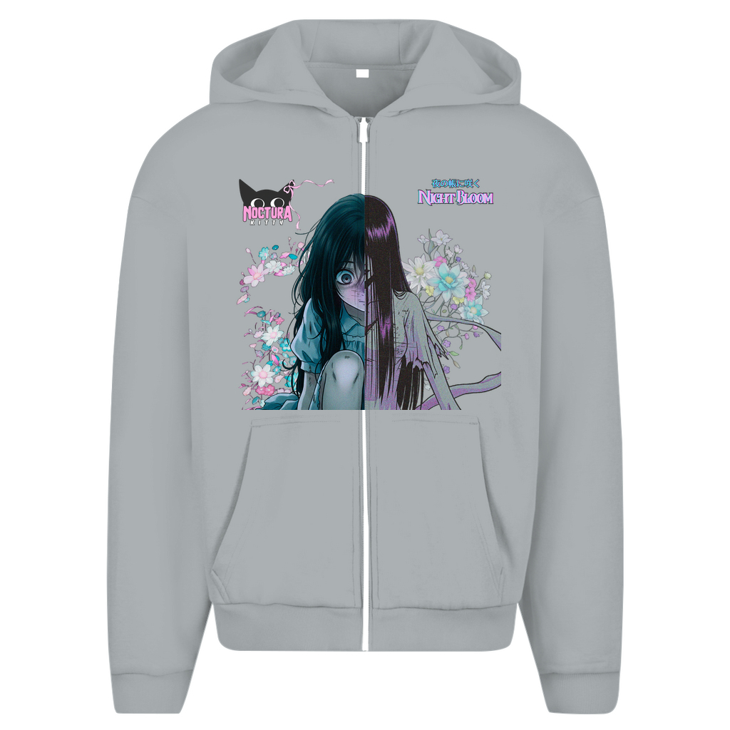 Unisex Oversize Zip Hoodie "Night Bloom" Premium Ribbon Edition