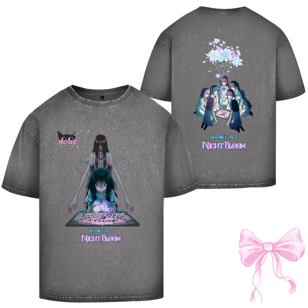 Unisex Oversize T-Shirt Washed "Night Bloom" Premium Ribbon Edition