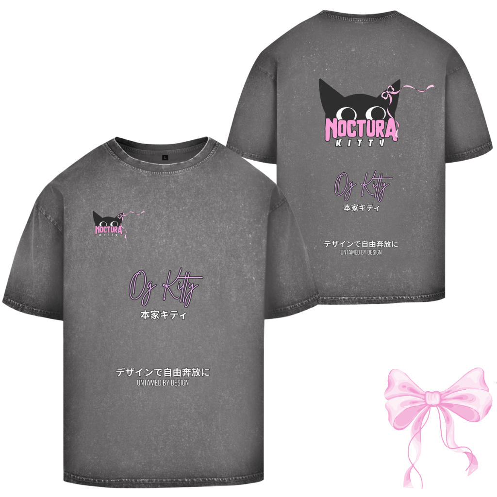 Unisex Oversize T-Shirt Washed "OG Kitty" Premium Ribbon Edition