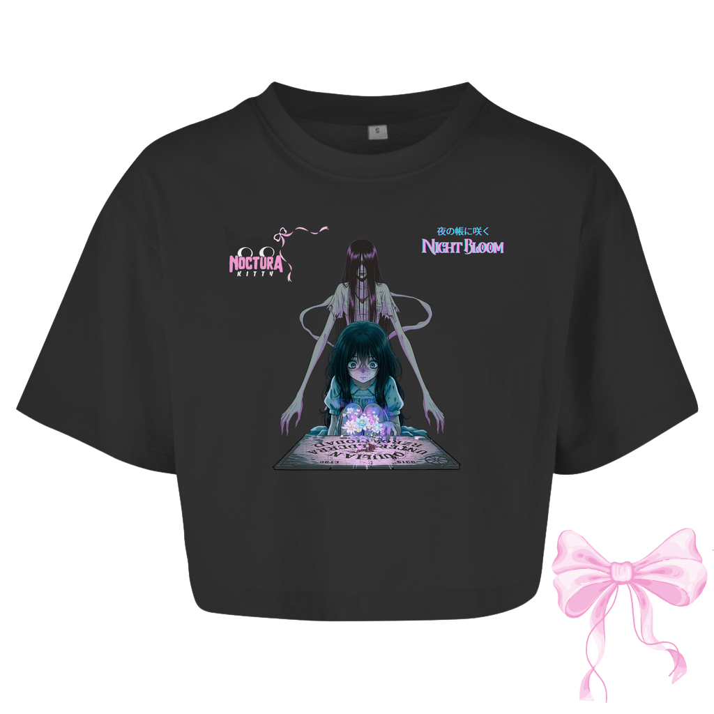 Oversized Crop Top "Night Bloom" Ribbon Edition