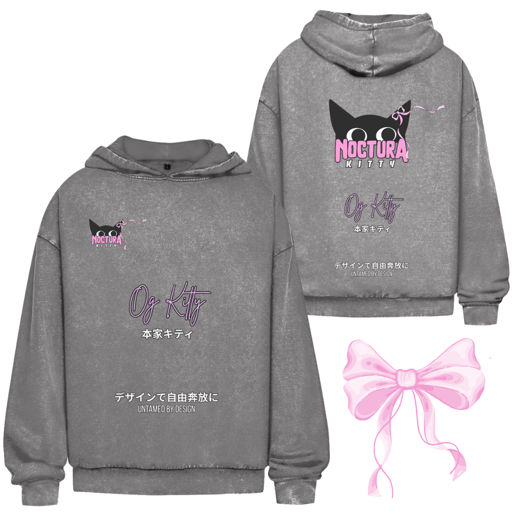 Unisex Oversize Hoodie Washed "OG Kitty" Premium Ribbon Edition