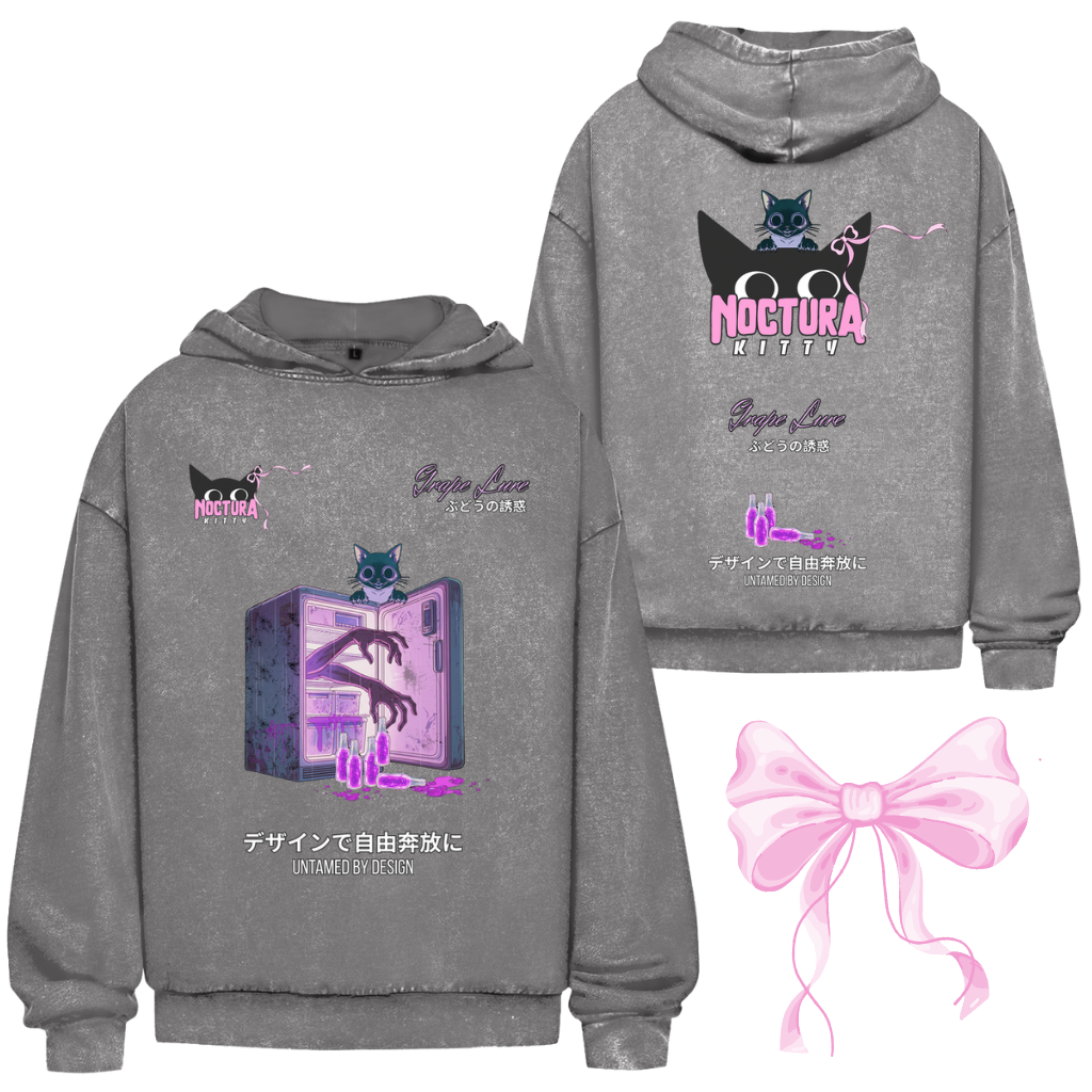 Unisex Oversize Hoodie Washed "Grape Lure" Premium Ribbon Edition