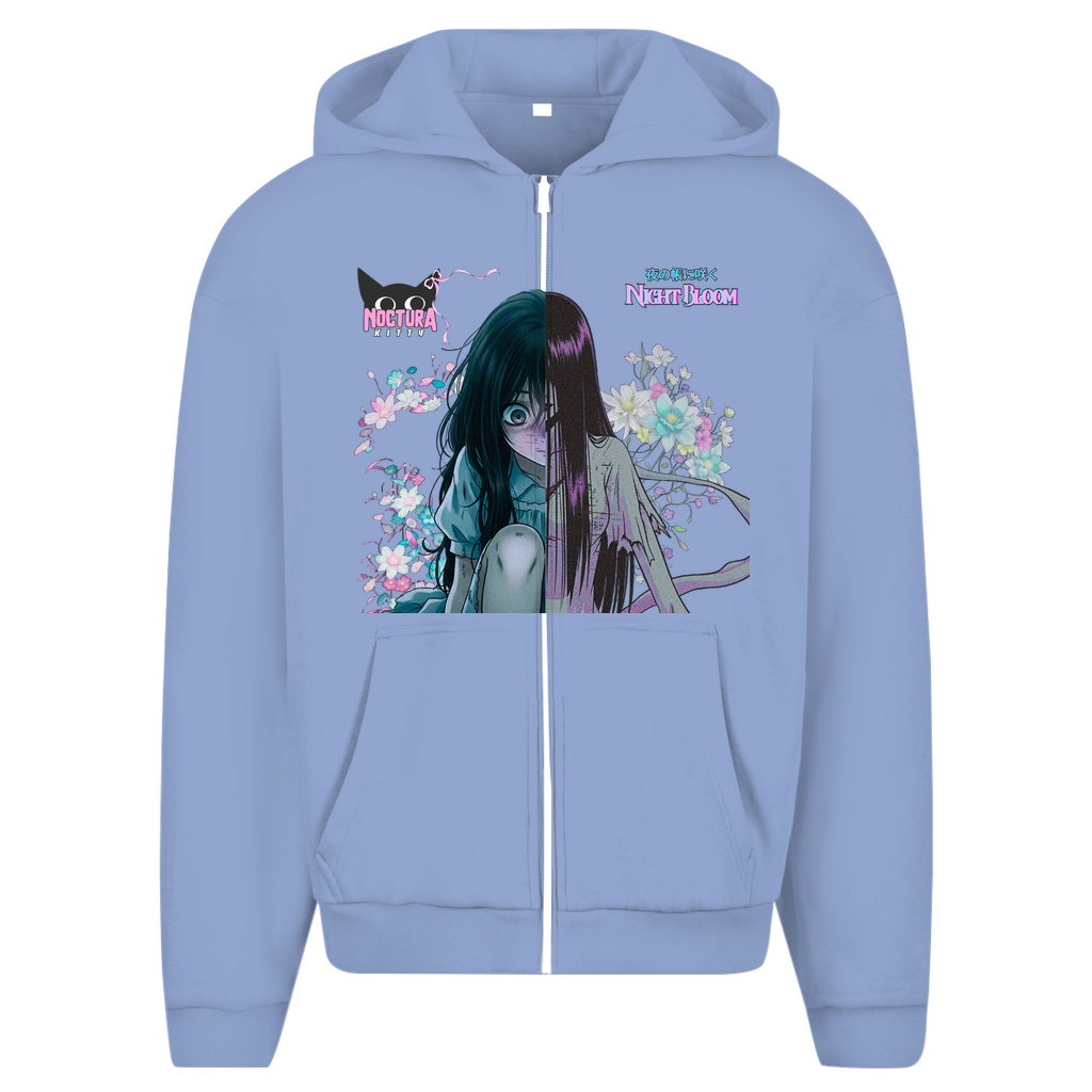 Unisex Oversize Zip Hoodie "Night Bloom" Premium Ribbon Edition