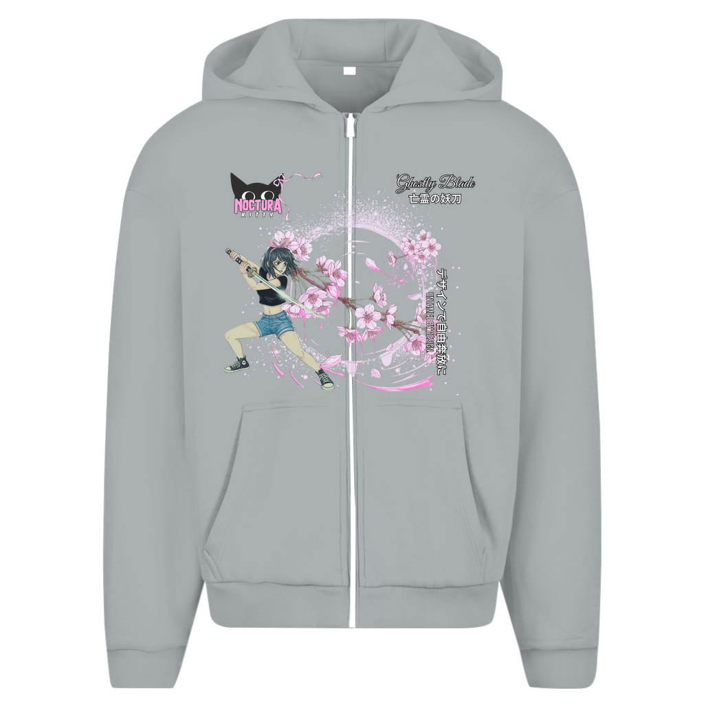 Unisex Oversize Zip Hoodie "Ghostly Blade" Premium Ribbon Edition