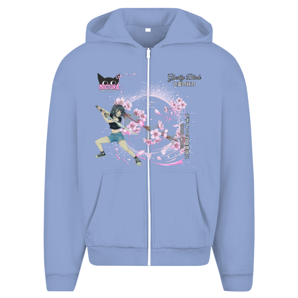 Unisex Oversize Zip Hoodie "Ghostly Blade" Premium Ribbon Edition