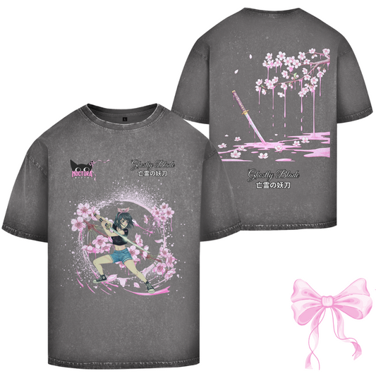Unisex Oversize T-Shirt Washed "Ghostly Blade"  Premium Ribbon Edition