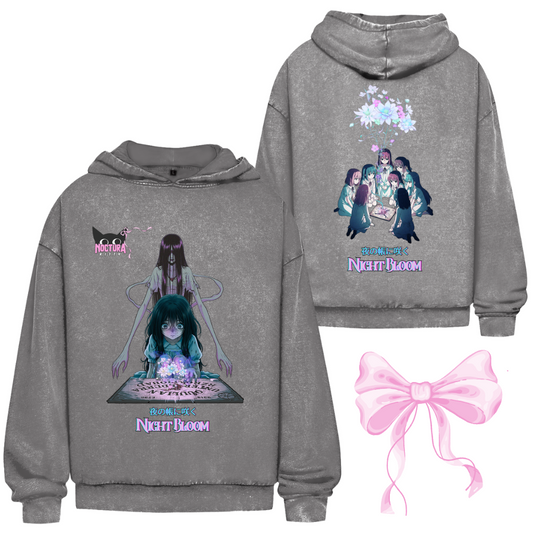 Unisex Oversize Hoodie Washed "Night Bloom" Premium Ribbon Edition