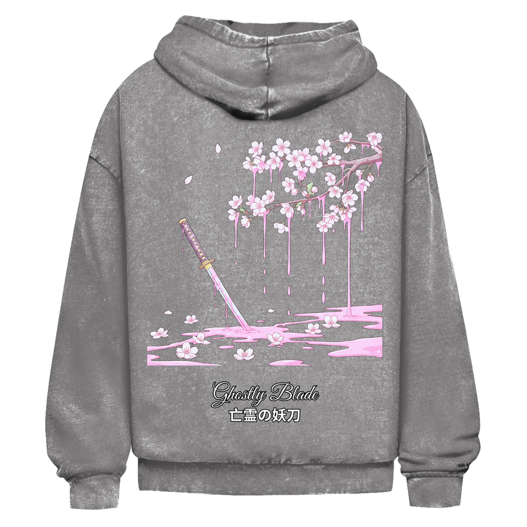 Unisex Oversize Hoodie Washed "Ghostly Blade" Premium Ribbon Edition