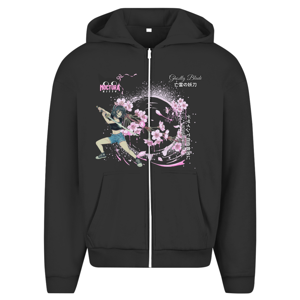 Unisex Oversize Zip Hoodie "Ghostly Blade" Premium Ribbon Edition