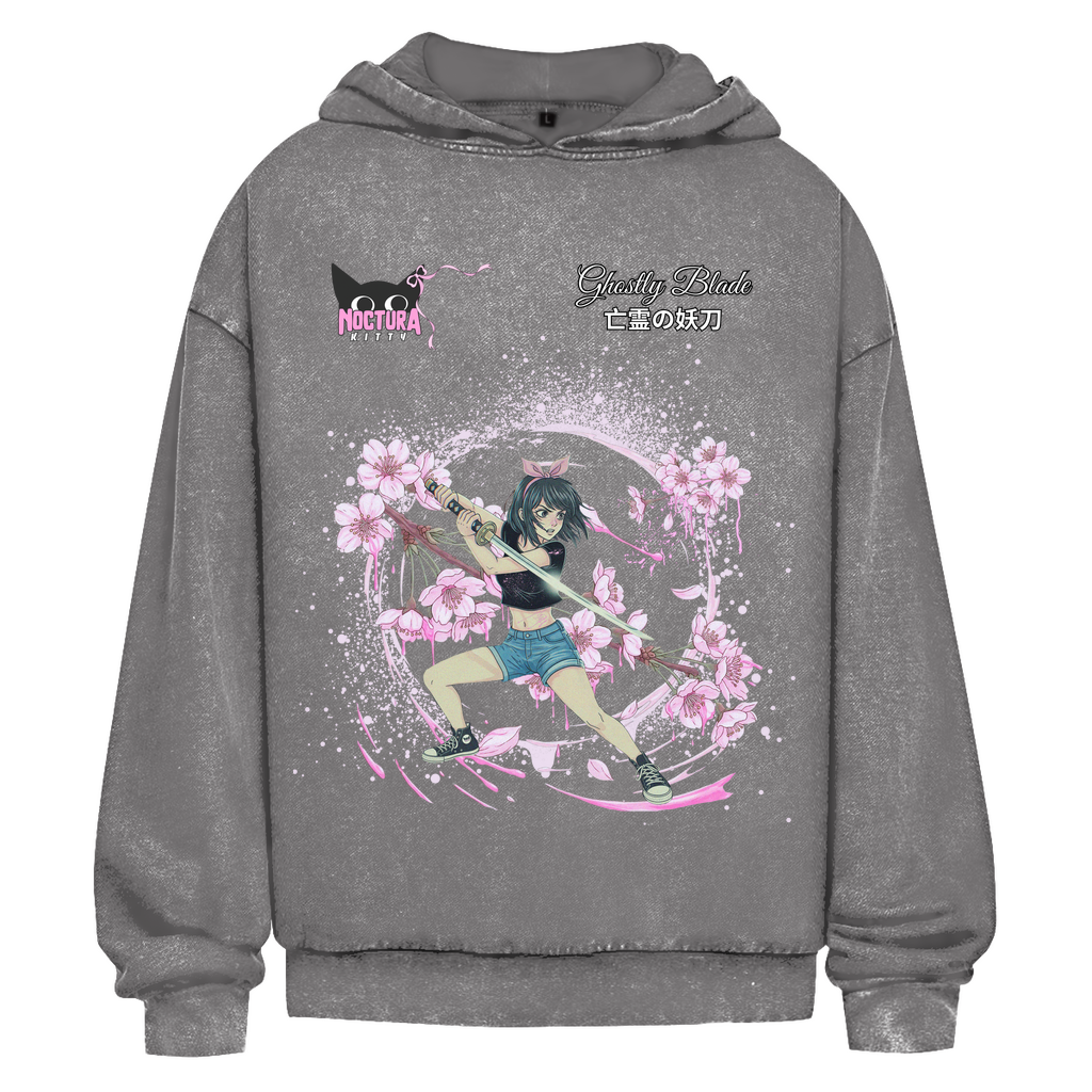 Unisex Oversize Hoodie Washed "Ghostly Blade" Premium Ribbon Edition