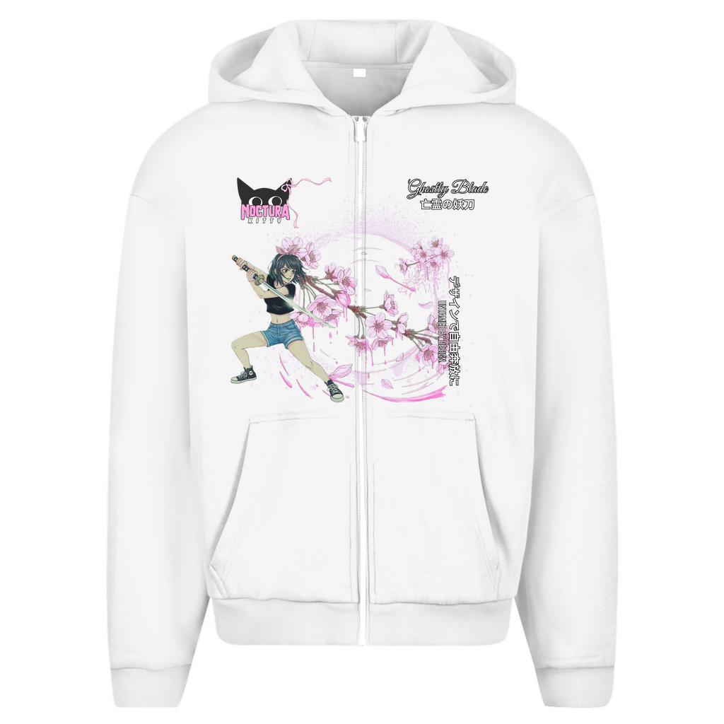 Unisex Oversize Zip Hoodie "Ghostly Blade" Premium Ribbon Edition